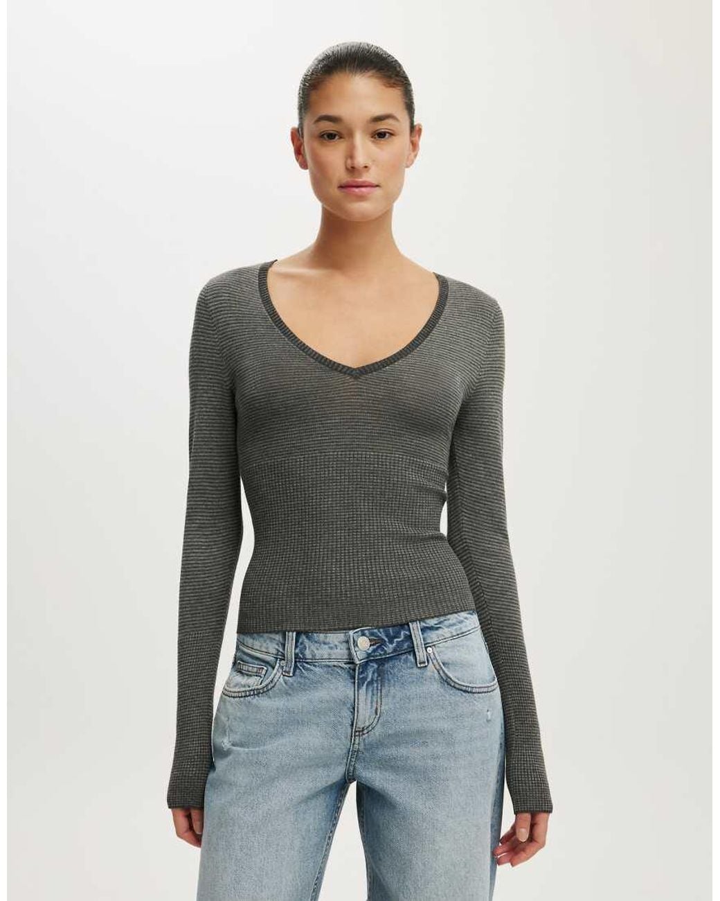 Cotton On Blue Close Knit V-Neck Top