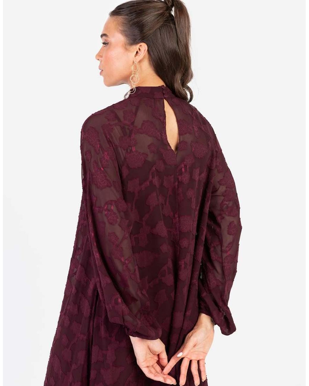 ANAYA Red Floral Burnout Long Sleeve Trapeze Midaxi Dress
