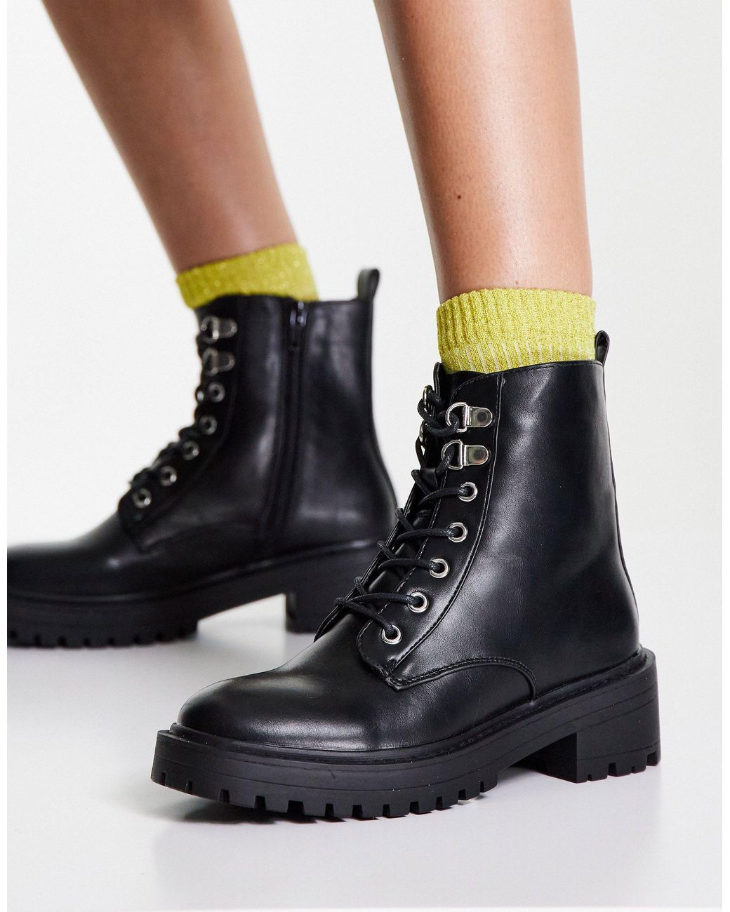 Botas negras planas con cordones y suela gruesa New Look de color Negro -  Lyst