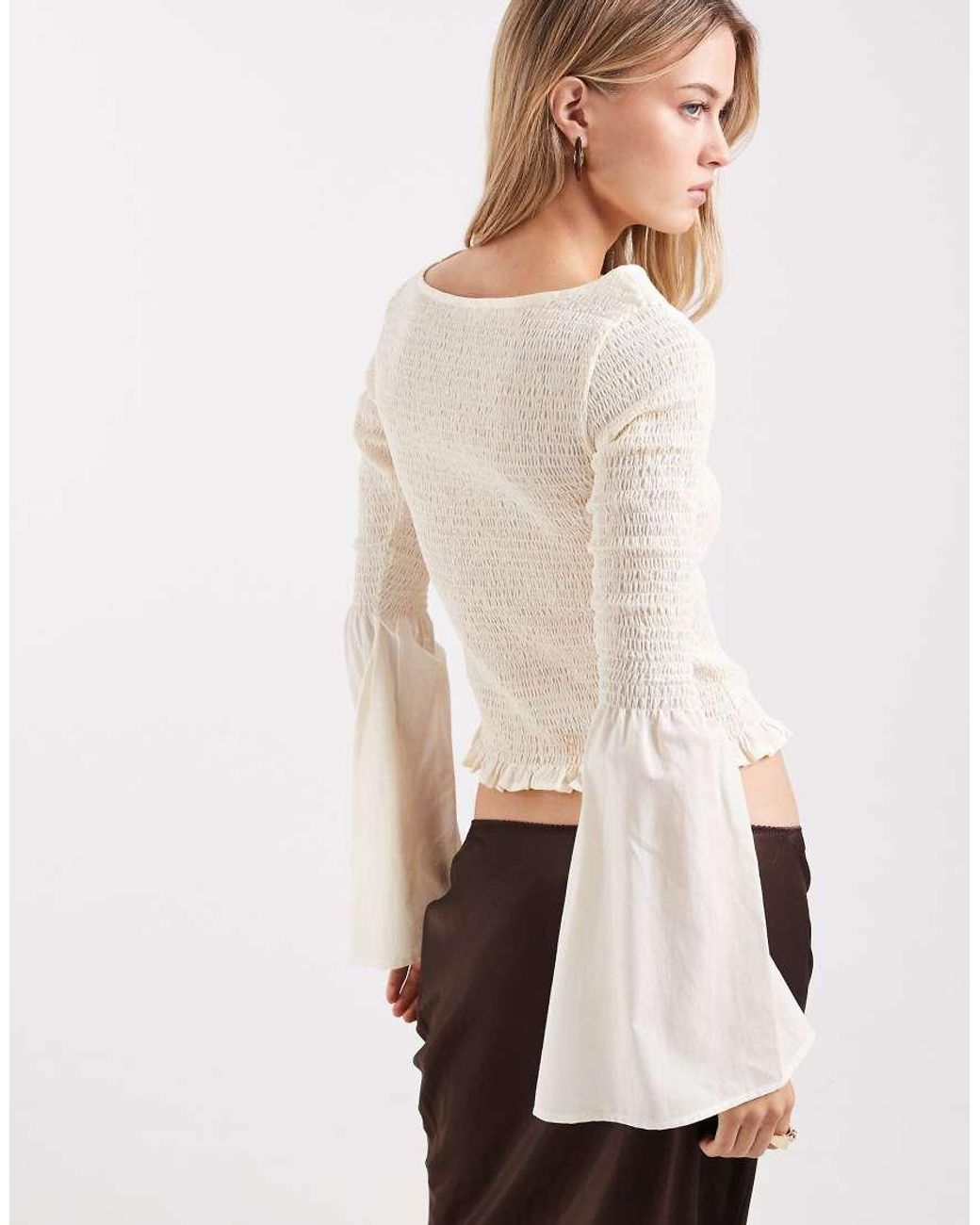 ASOS Natural Shirred Long Sleeve Blouse