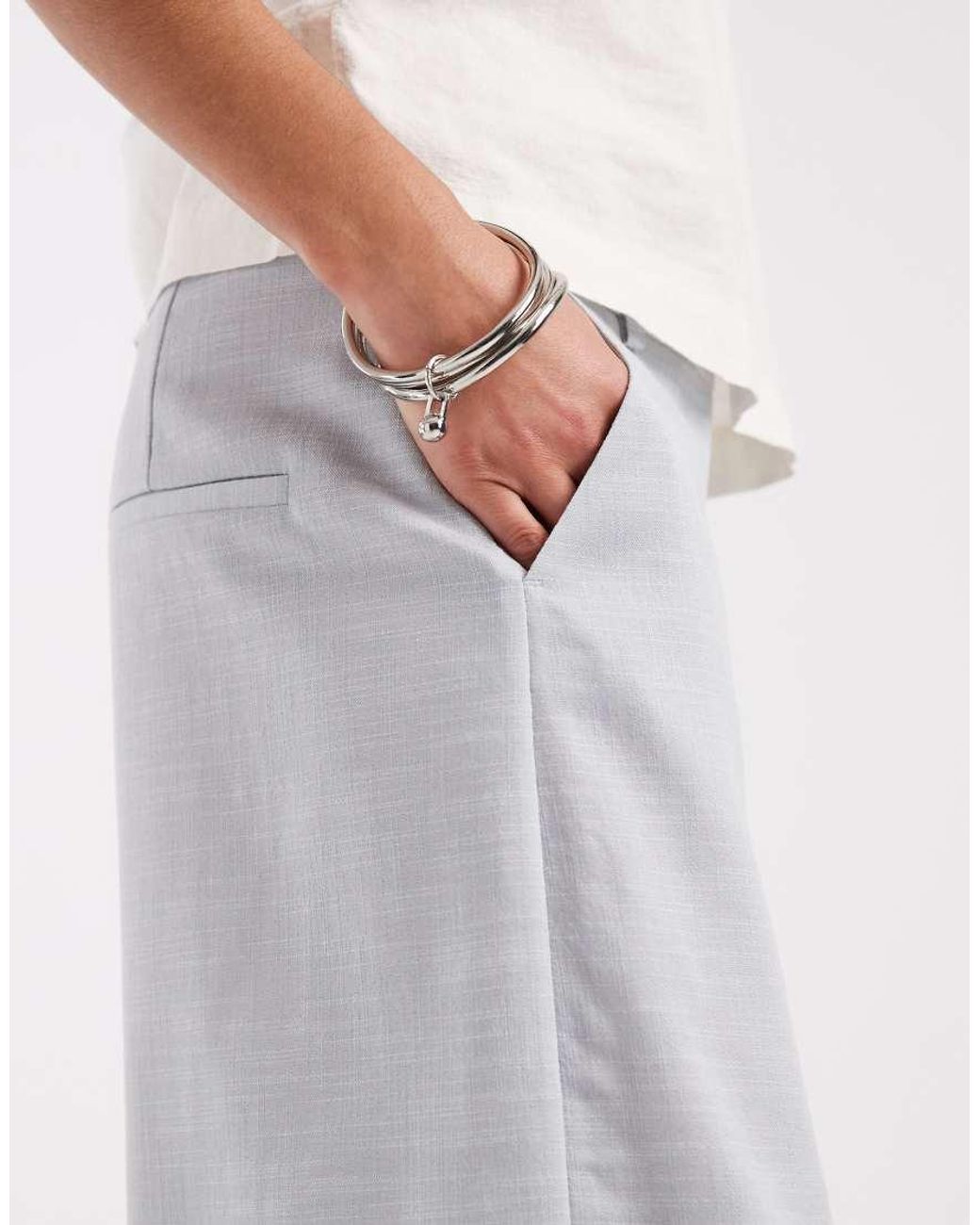 ASOS Gray Wide Leg Linen Look Culotte In