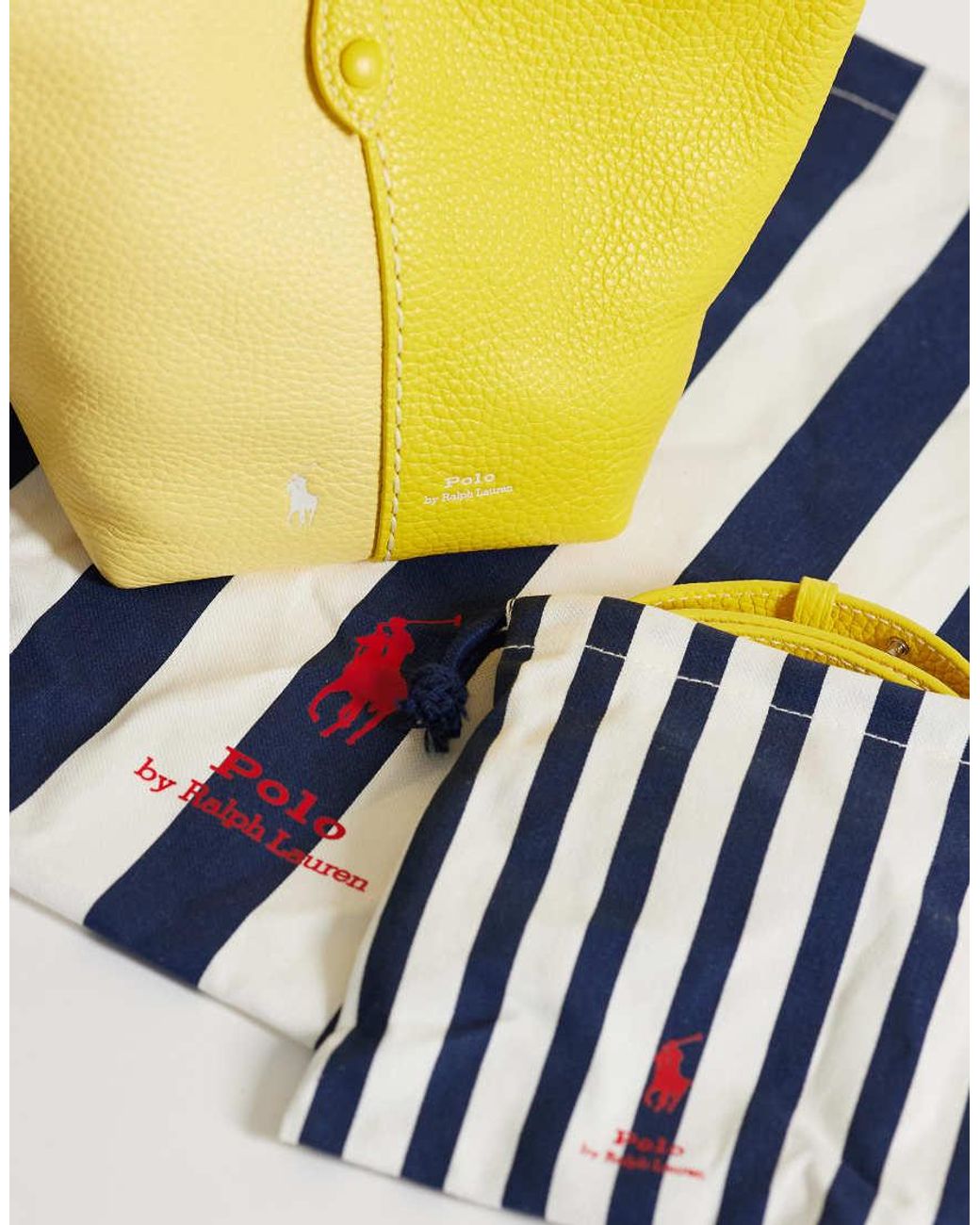 Polo Ralph Lauren Yellow Play Pebble 100% Leather Medium Tote Bag