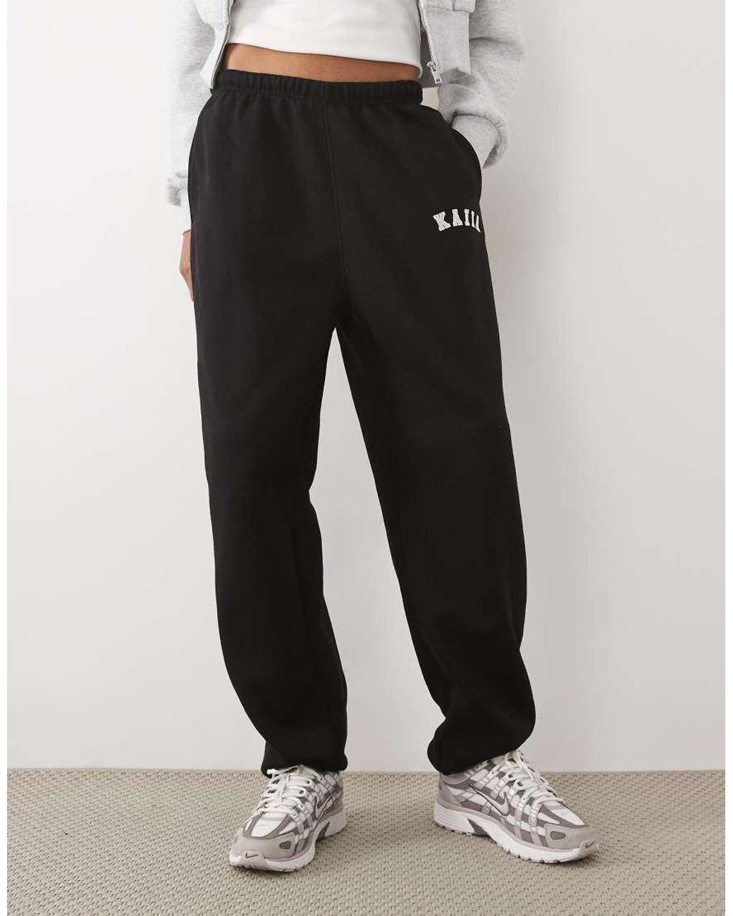 Kaiia Black Tall Cotton Blend Embroidered Logo Cuffed Joggers