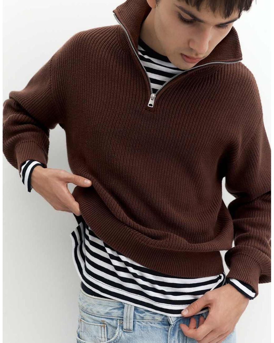Pull&Bear Brown Half-Zip Jumper for men