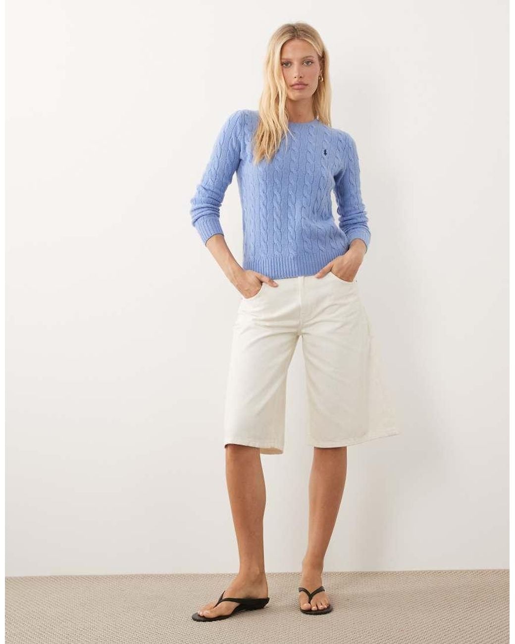 Polo Ralph Lauren Blue Icon Logo Cotton Cable Knit Jumper