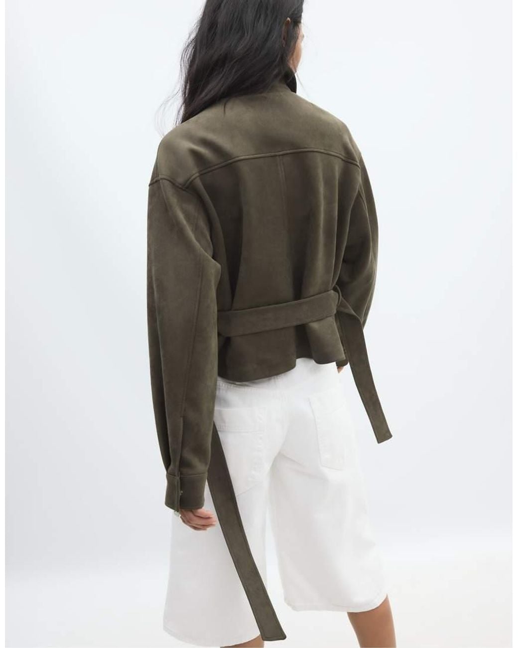 Stradivarius White Cropped Faux Suede Jacket