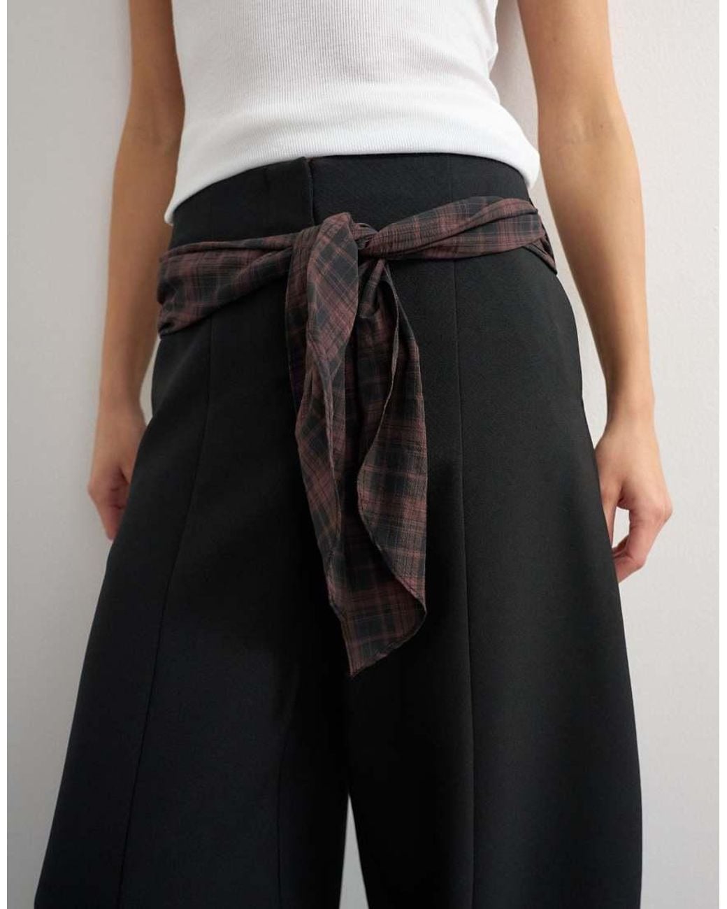 TOPSHOP Brown Co Ord Contrast Check Wrap Barrel Trouser