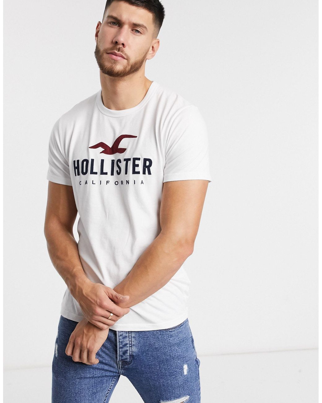 Camiseta blanca con cuello redondo y logo Hollister de hombre de color  Blanco | Lyst