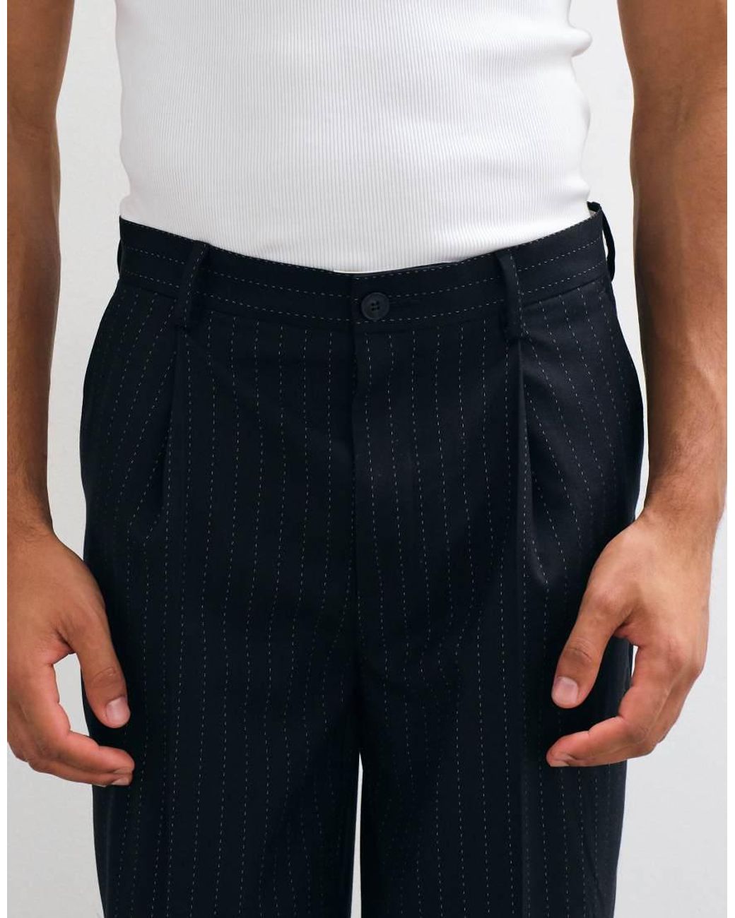 ASOS Blue Oversized Tapered Pleated Suit Trousers for men