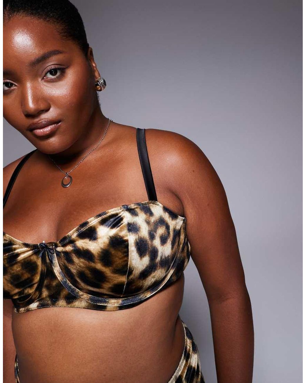 ASOS Brown Asos Design Curve Kora Leopard Velvet Underwired Balcony Bra