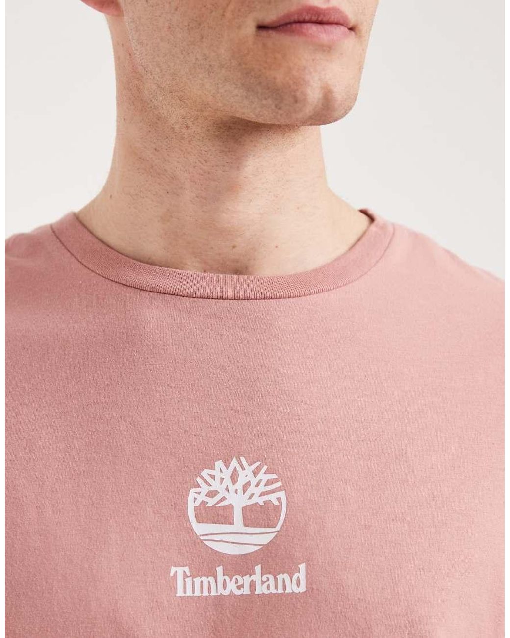 Timberland Pink Print Stack Logo Short-Sleeve Tee for men