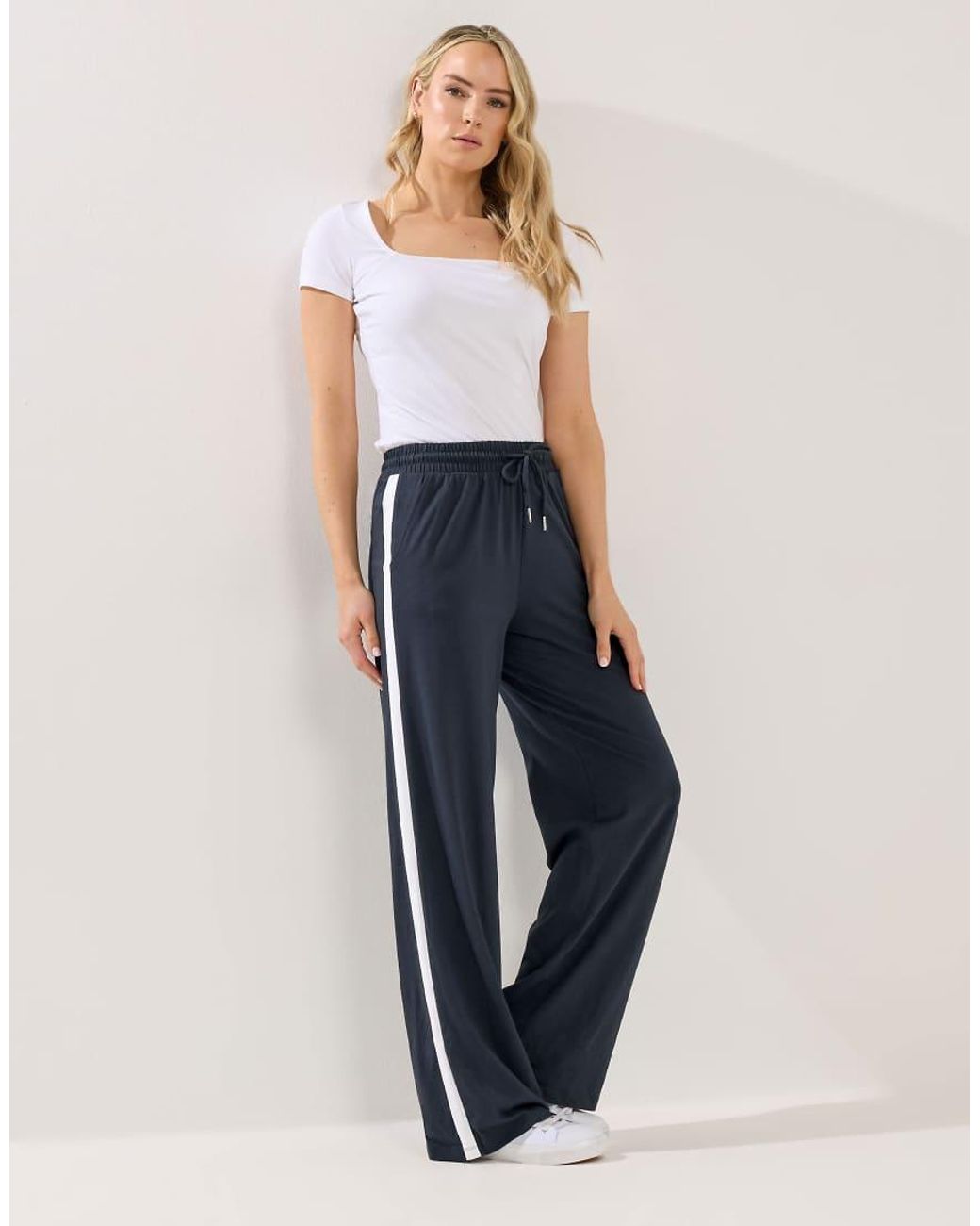 Long Tall Sally Blue Pipe Detail Wide Leg Joggers