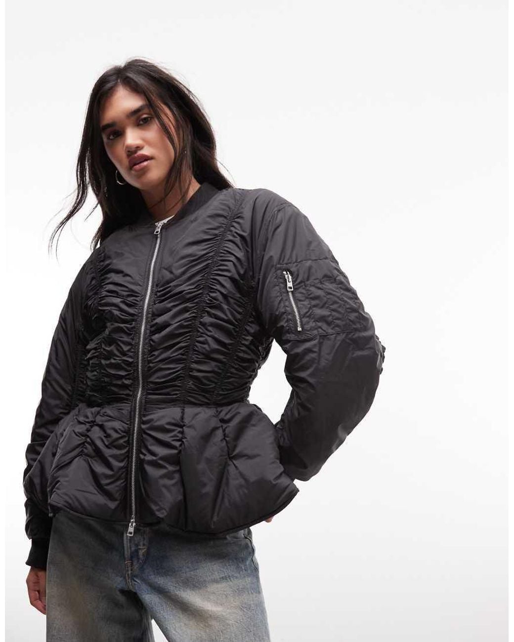 Monki Black Ruched Bomber Jacket
