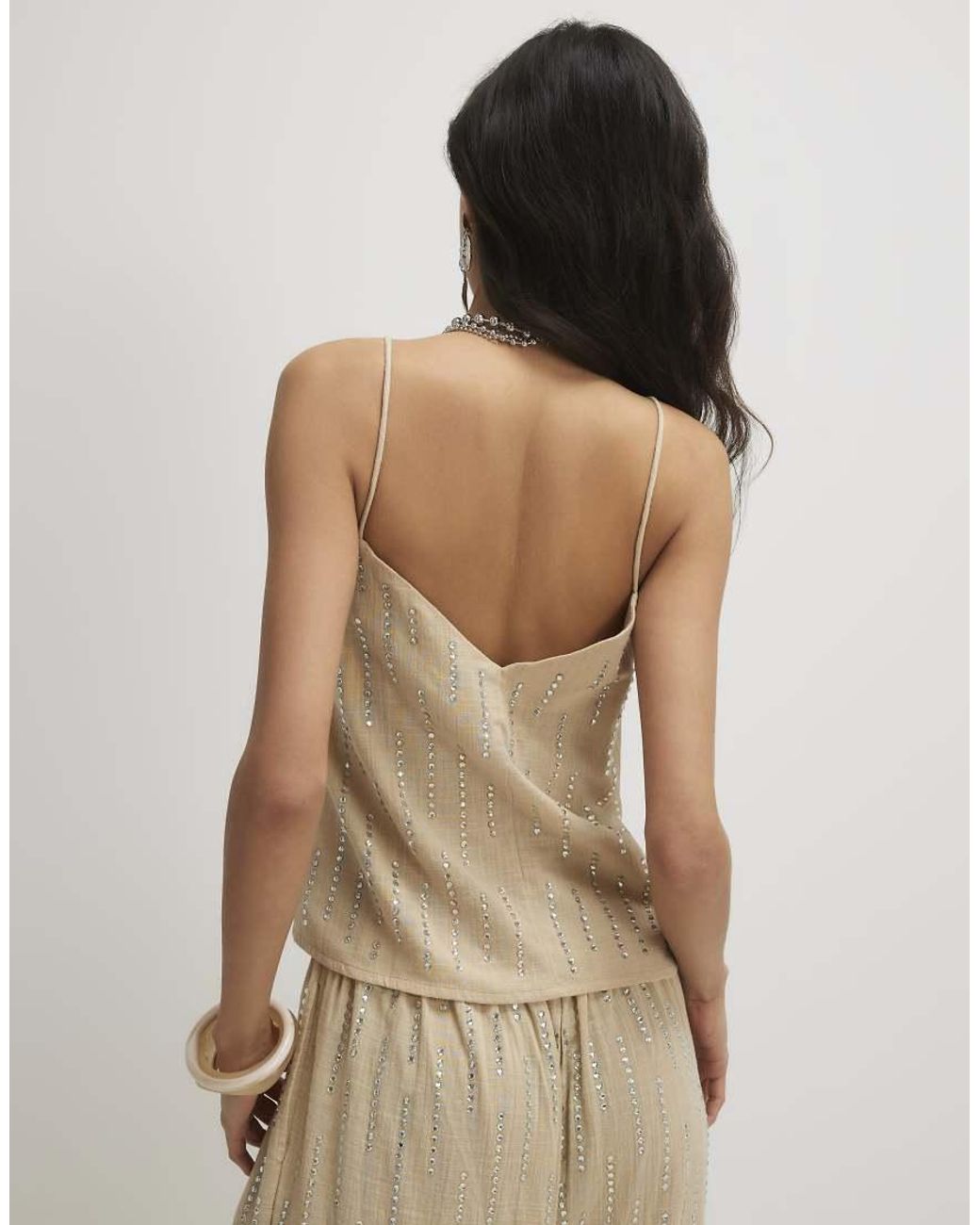 River Island Brown Cotton Embellished Cami Top