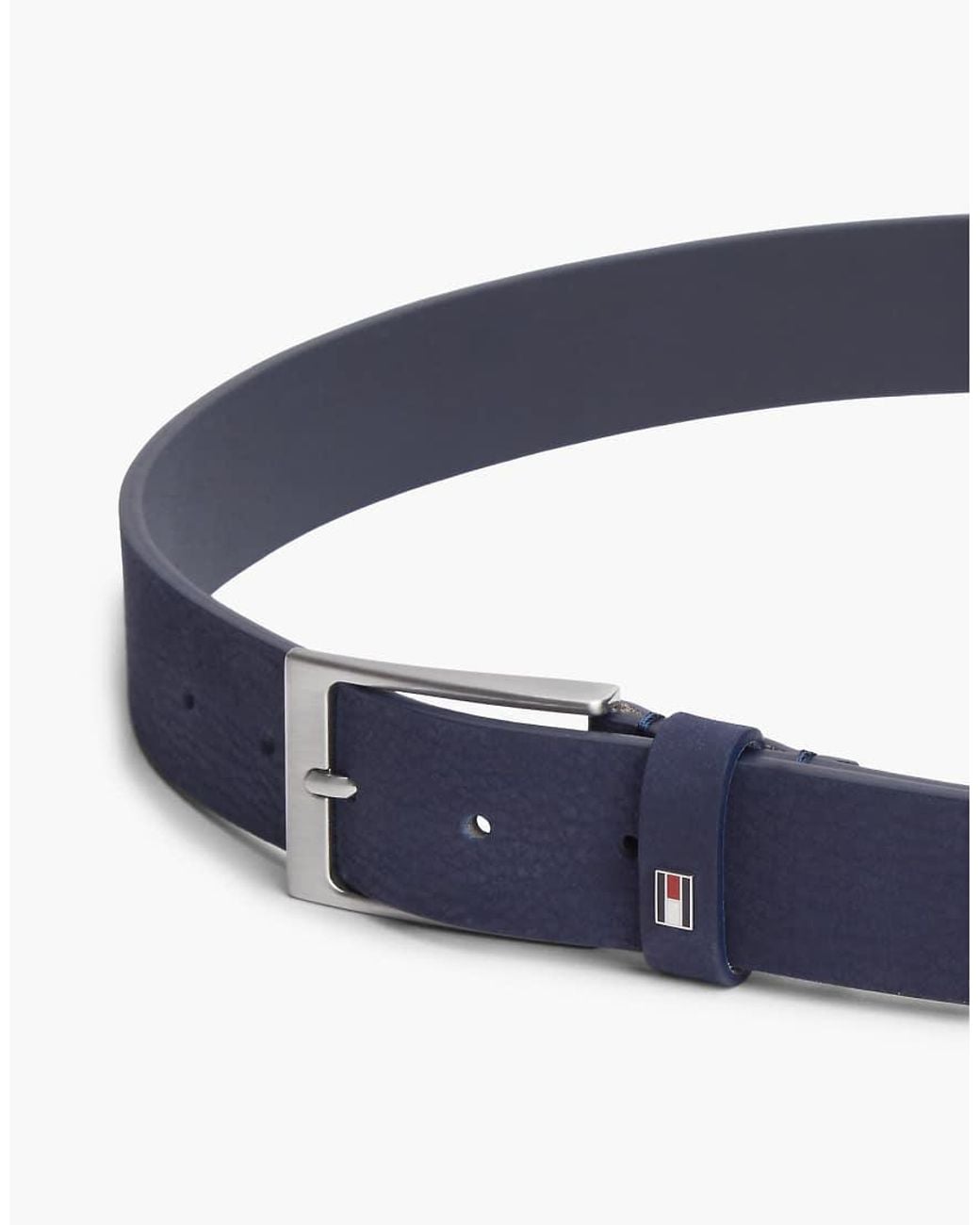 Tommy Hilfiger Blue Leather Enamel Flag Rectangular Buckle Belt for men