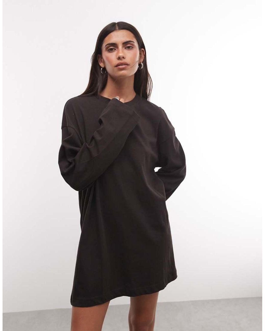 Weekday Black Oversized Long Sleeve T-shirt Dress