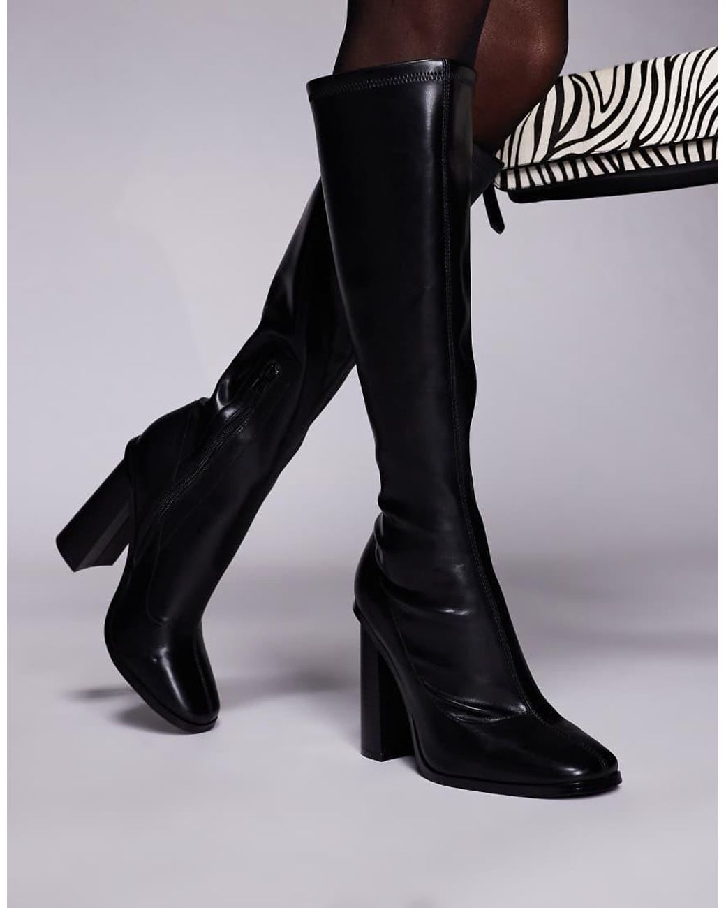 Forever New Black Block Heel Knee High Boots