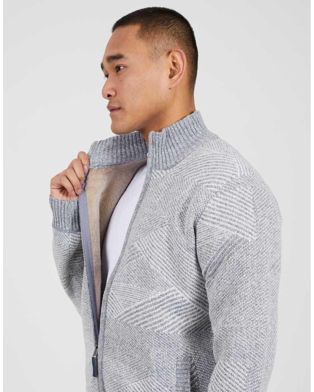 Brave Soul Gray Funnel Neck Zip Through Knitted Jumper for men