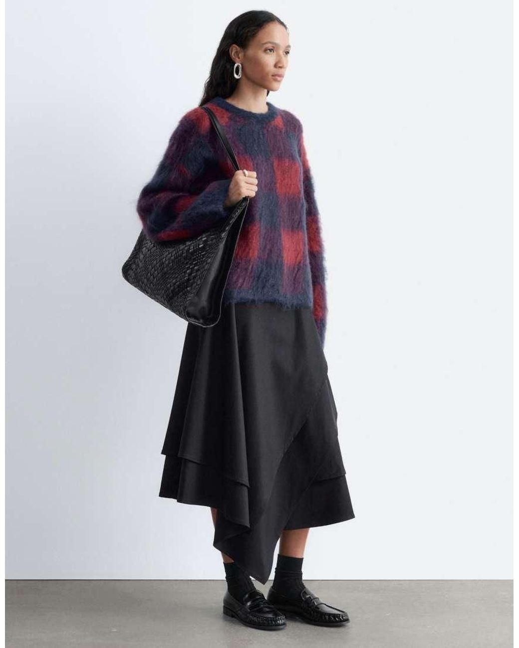 & Other Stories Blue Wool And Mohair Blend Checkerboard Hairy Jumper