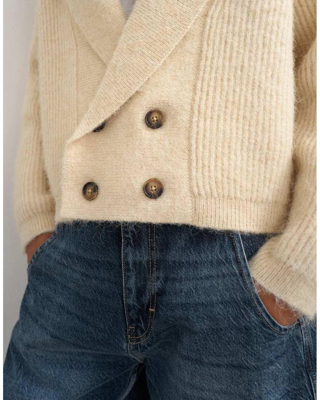 TOPSHOP Natural Knit Slouchy Button Front Shawl Collared Cardigan