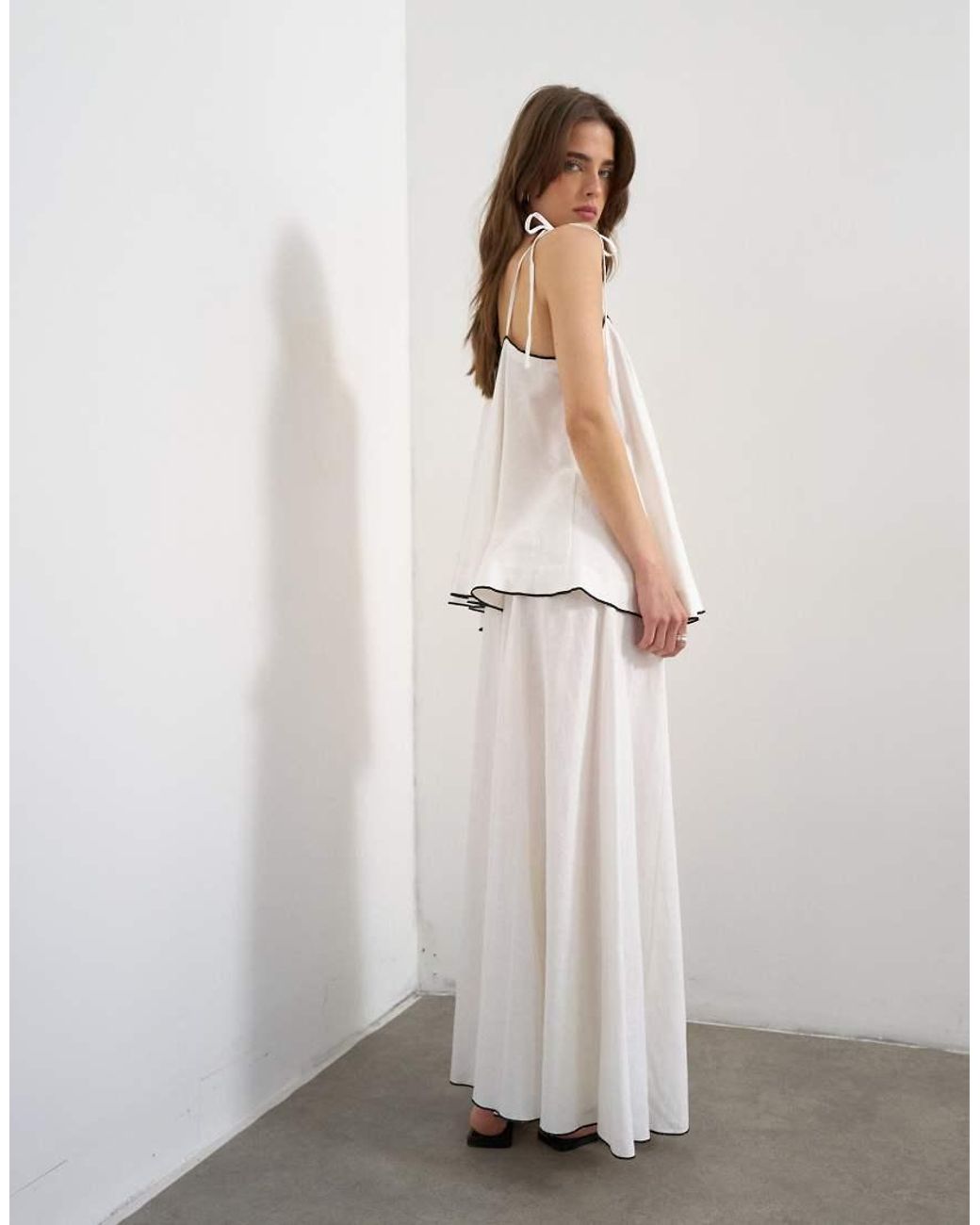 TOPSHOP White Co-Ord Heavy Linen Rich Maxi Skirt With Contrast Piping