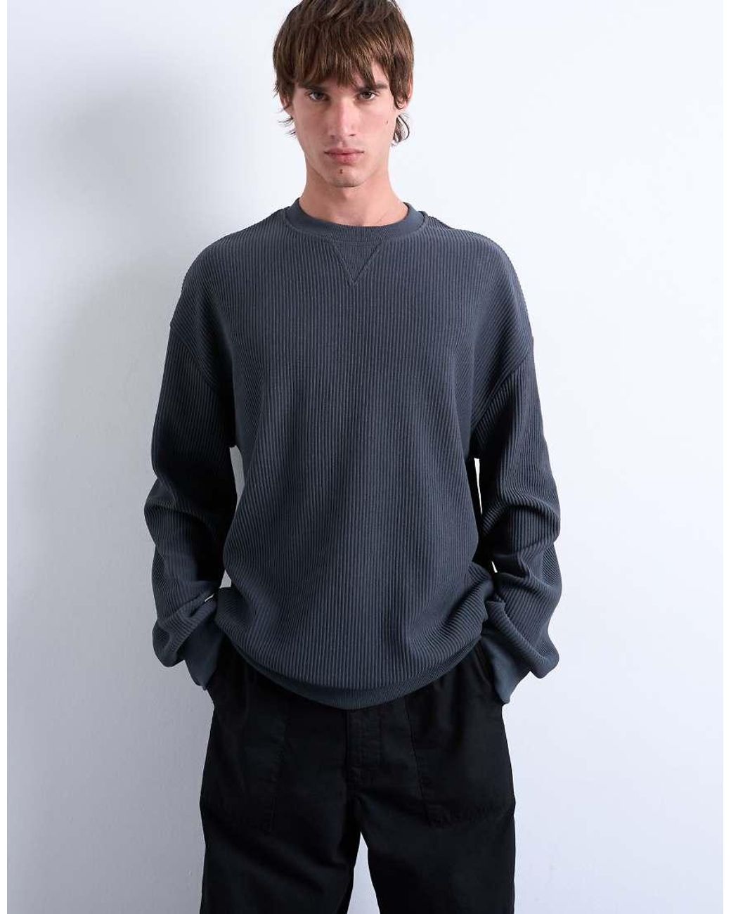 Topman Blue Oversized Fit Ottoman Crew Sweatshirt for men