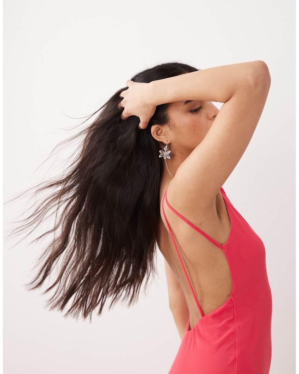 ASOS Pink Mesh High Neck Maxi Dress With Open Back And Double Strap Detail