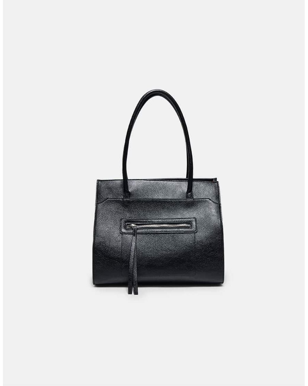 Stradivarius Black Shopper Bag With Pocket