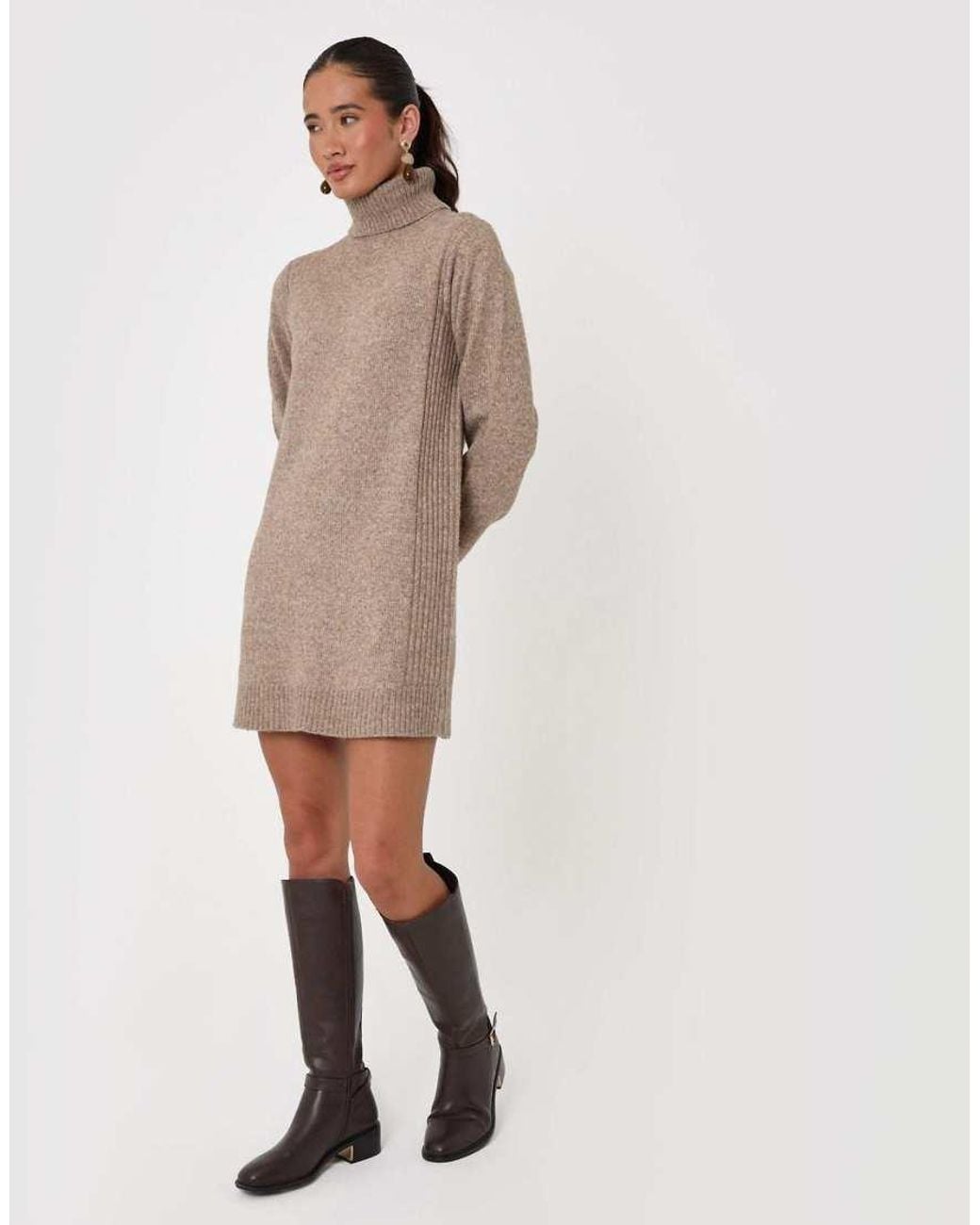 Threadbare Brown Wool Blend Roll Neck Mini Dress
