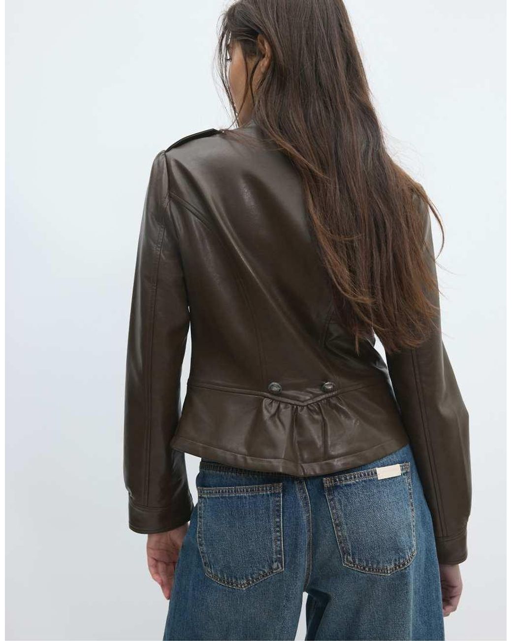 Stradivarius Blue Leather Effect Blazer With Engraved Buttons