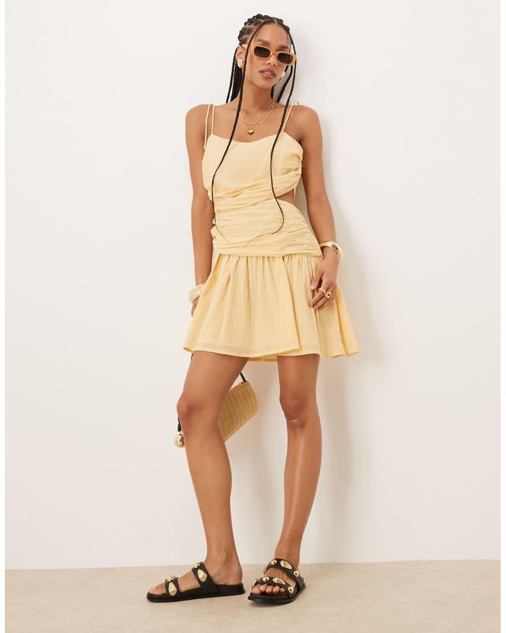 ASOS Natural Crinkle Cami Mini Dress With Tie Straps