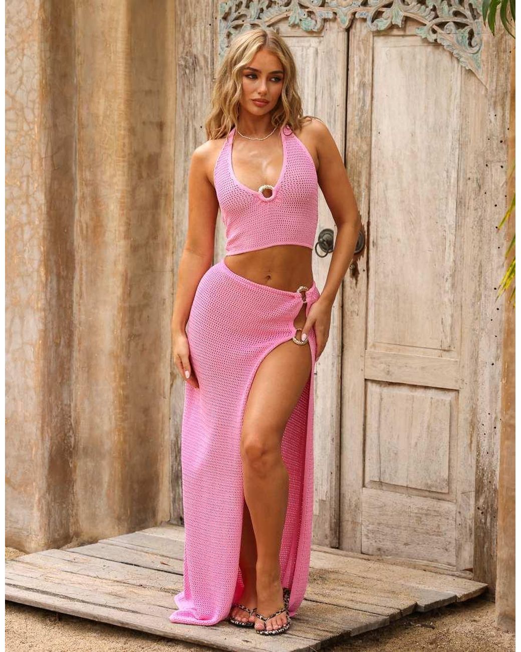 Kulani Kinis Pink Side Split Maxi Skirt With Ring Detail