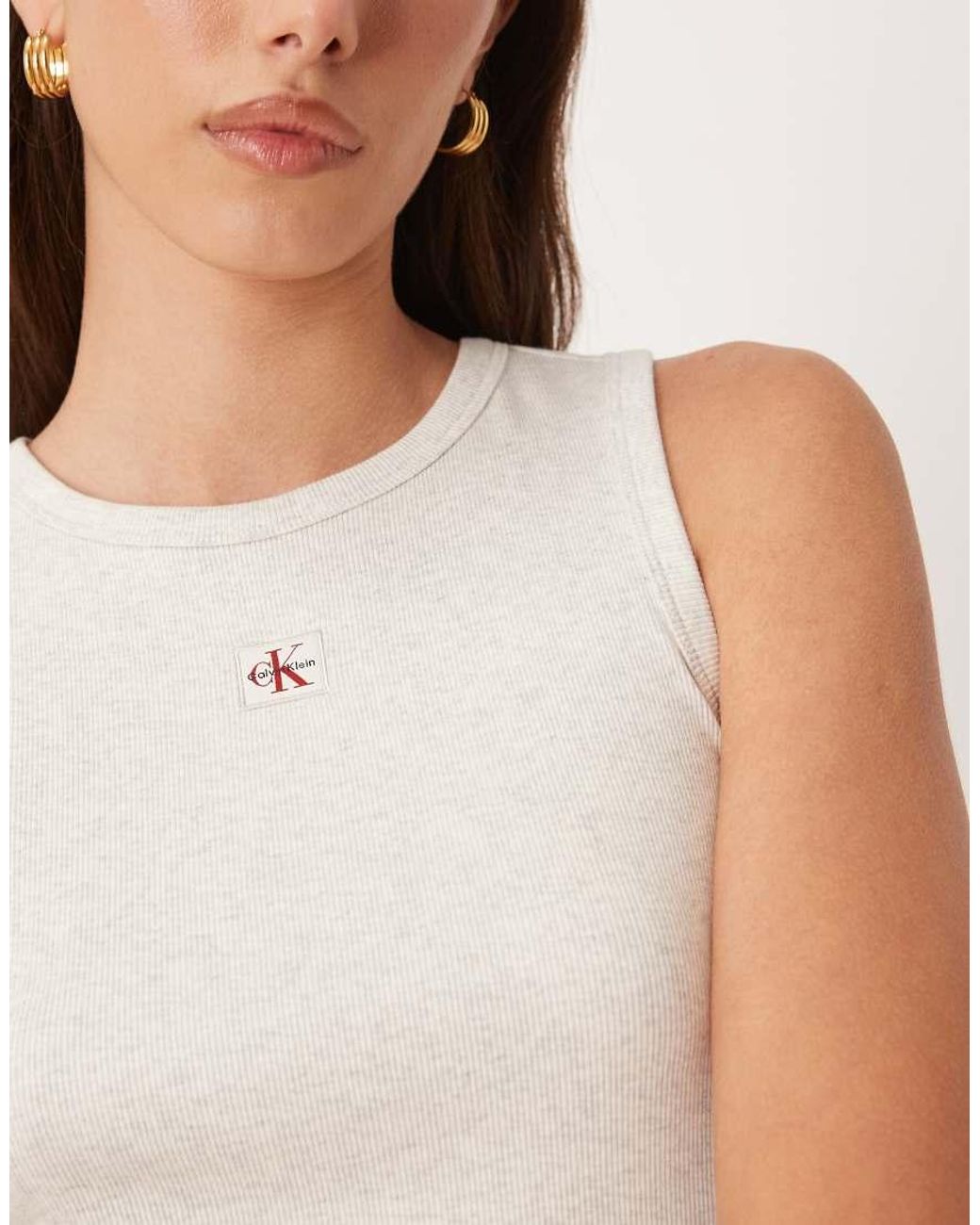 Calvin Klein White Monologo Ribbed Cotton Tank Top