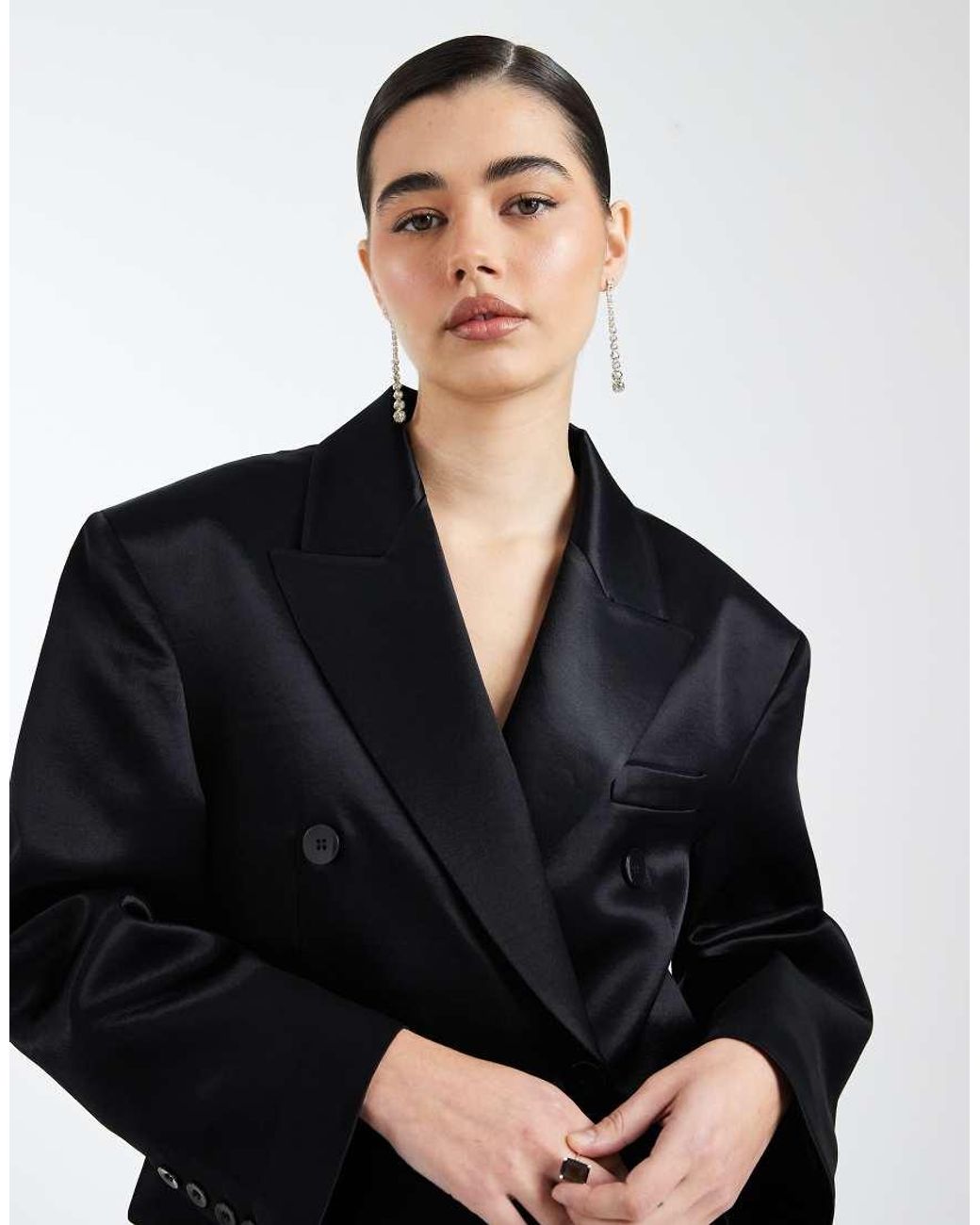 ASOS Blue Oversized Double Breasted Satin Blazer