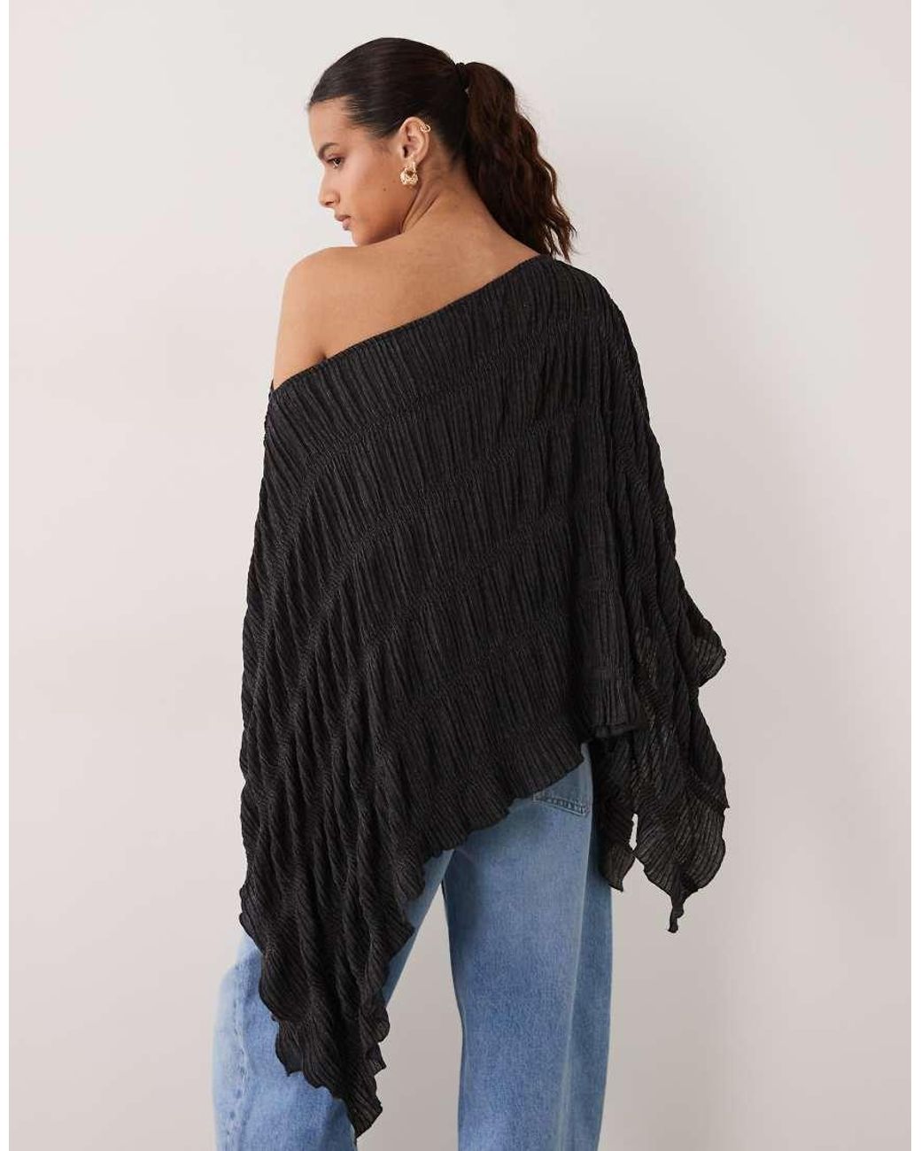 ASOS Black Textured Fabric Asymmetric Half Sleeve Cape