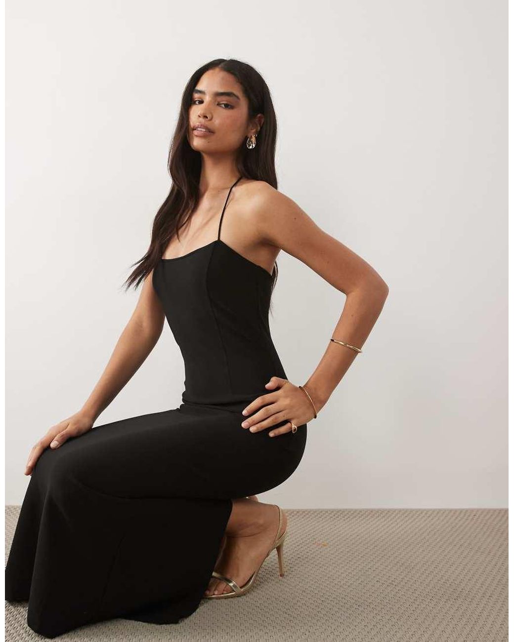 Mango Black Strappy Halterneck Maxi Dress
