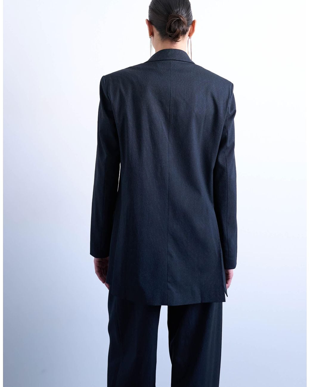 TOPSHOP Blue Double-breasted Subtle Pinstripe Oversized Blazer