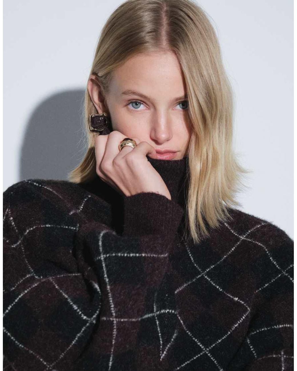 ASOS Black High Neck Argyle Sweater