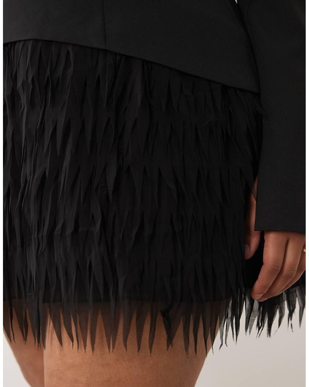 ASOS Black Curve Structured Long Sleeve Mini Dress With Faux Feather Skirt