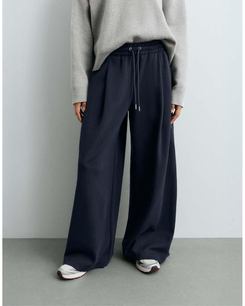 Oysho Blue Wide Leg Piqué Cotton Trousers