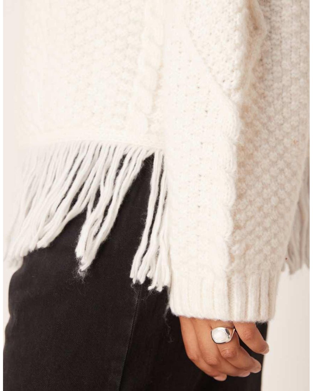 ASOS Natural Asos Design Curve Cable Knit Crew Neck Fringe Jumper