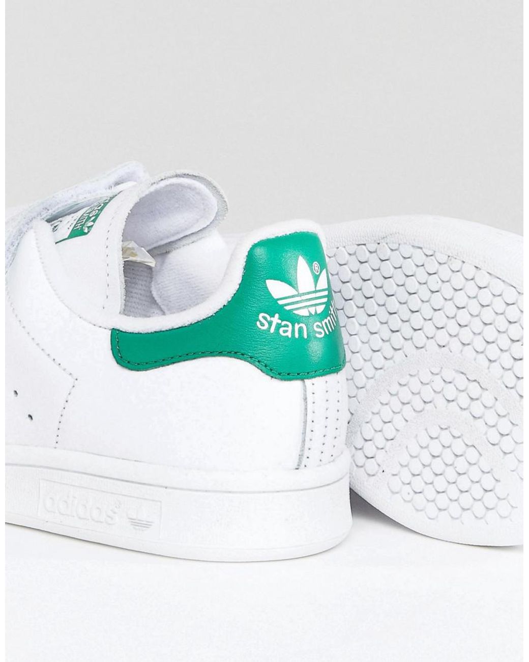 adidas Originals Originals White And Green Velcro Stan Smith Trainers | Lyst