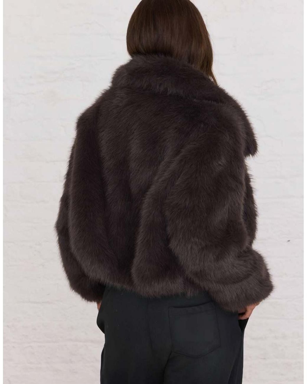 Aria Cove Brown Faux Fur Oversized Collar Cropped Jacket