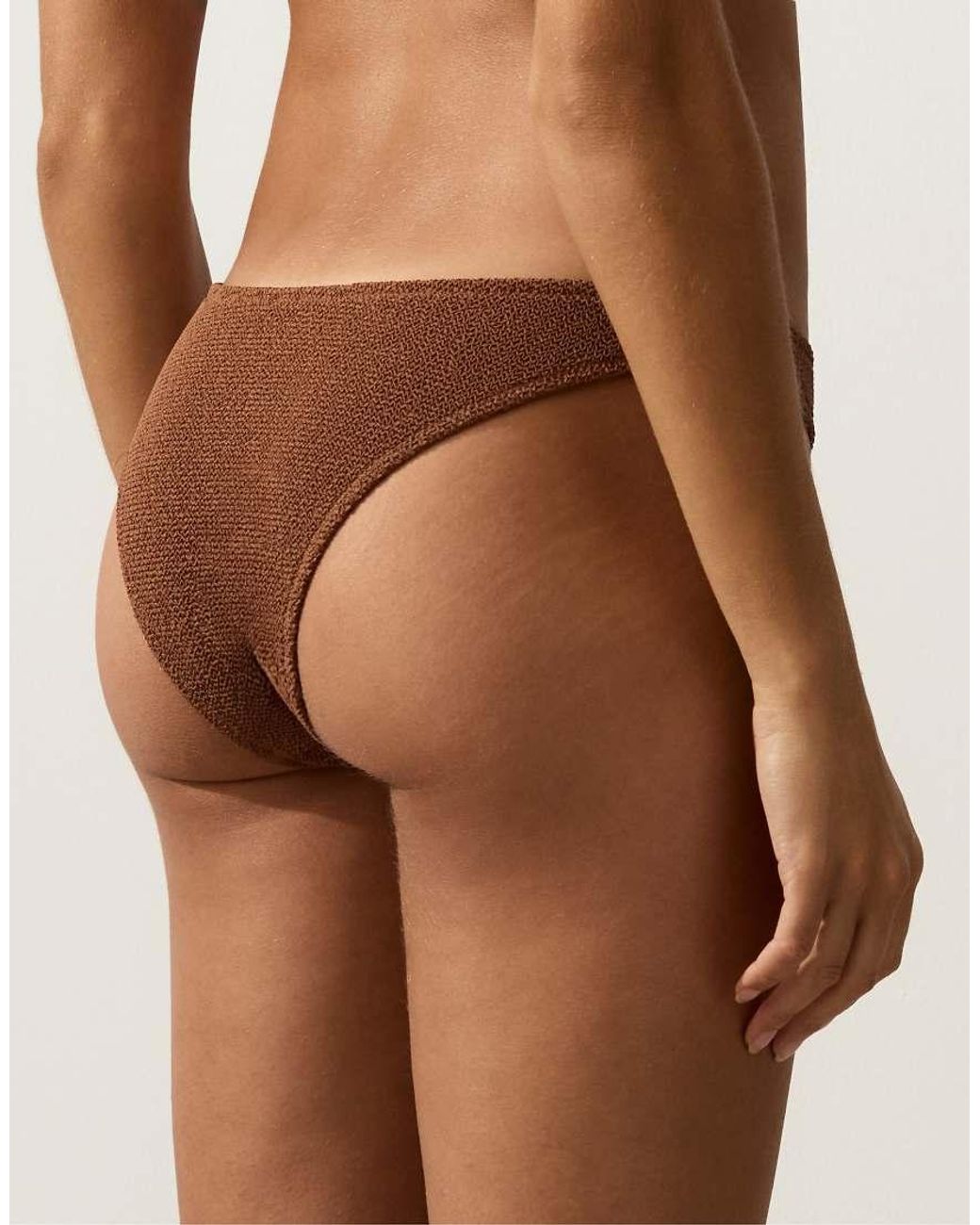 Oysho Brown Medium-Coverage U-Cut Crinkle Bikini Briefs