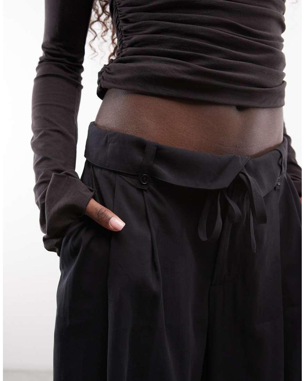 Monki Black Asymmetric Pleated Tailored Trousers
