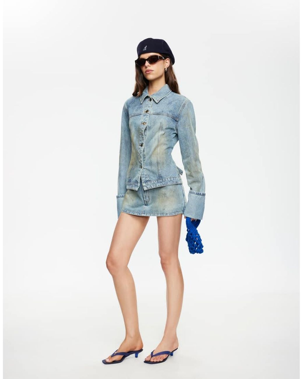 Lioness Gray The Bronx Cinch Waist Wide Cuff Detail Denim Jacket
