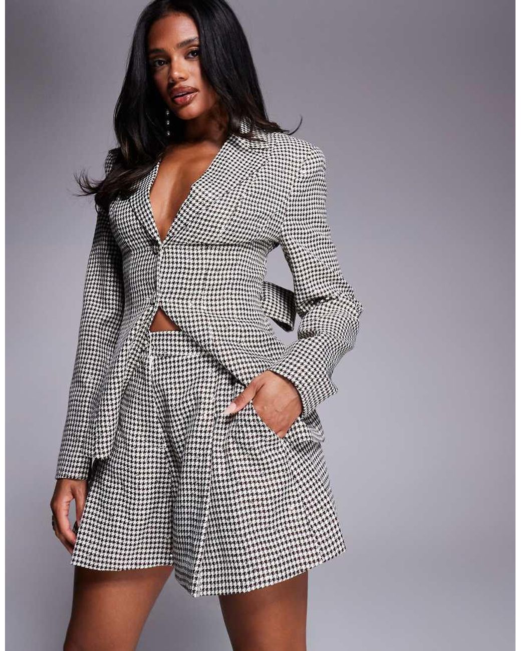 ASOS Gray Sequin Houndstooth Flippy Shorts