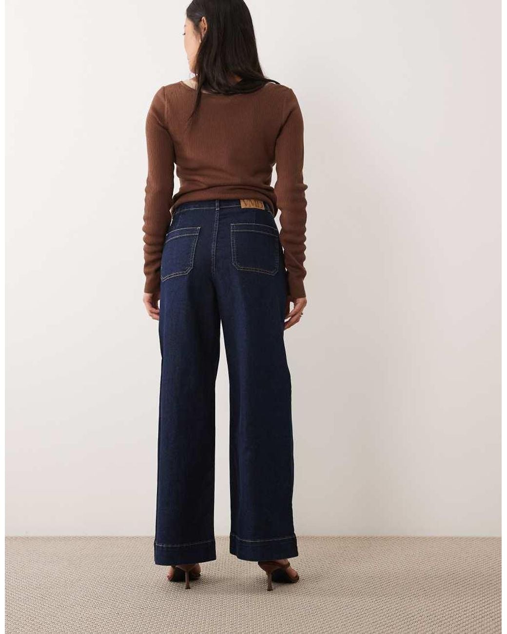 Vero Moda Blue Kayla High Rise Wide Leg Jeans With Pocket Detail