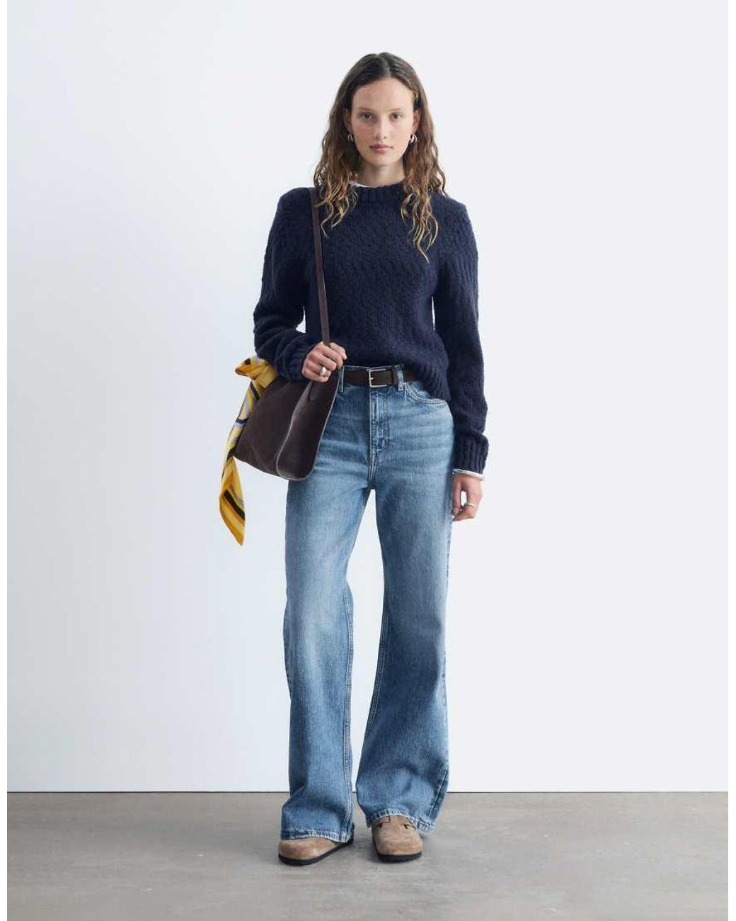& Other Stories Blue Wool Blend Boucle Jumper With Shoulder Pads