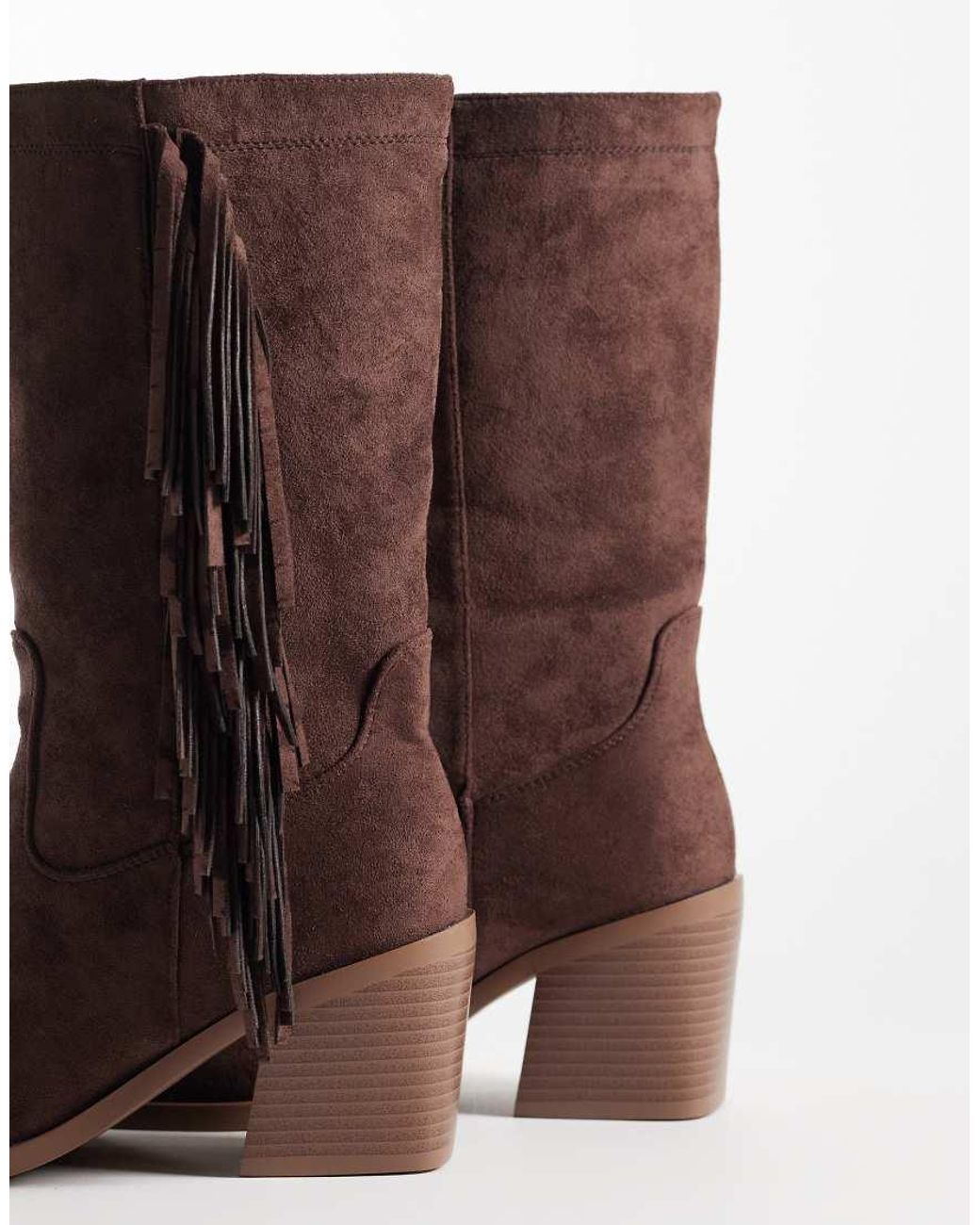SIMMI Brown Simmi London Santo Wide Fit Western Mid Ankle Boots With Fringes